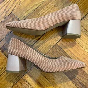 Blush Pink Corduroy Block Heels